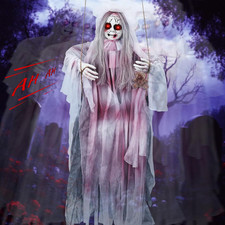 Creepy Halloween Hanging Ghosts, Animatronic Scary Hanging Swinging Girl Ghost w