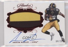 2018 Panini Flawless Collegiate Rookie Ruby 4/20 Akrum Wadley Patch Auto 0s3