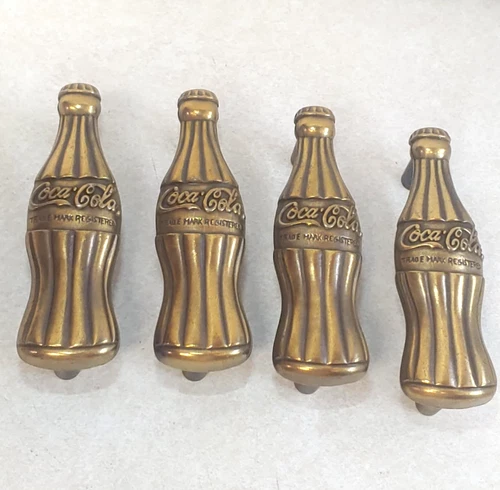 4 vintage coca cola drawer pulls heavy brass colored