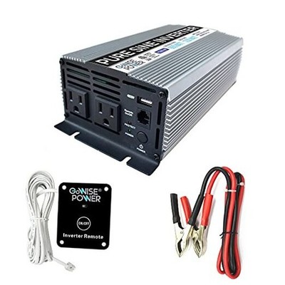  600W Pure Sine Wave Inverter 12V DC to 115V AC with 2 AC Outlets + 1 5V USB 