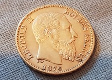 RARE PIÈCE D'OR 20 FRANCS 1876 LÉOPOLD II ROI DES BELGES (BELGIQUE)