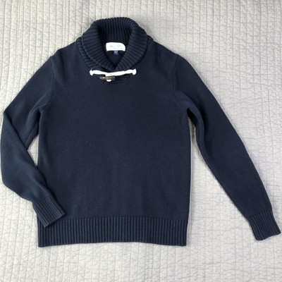 Abel Brown Sweater Men Medium Navy Blue Shawl Collar Toggle Nautical Sailing
