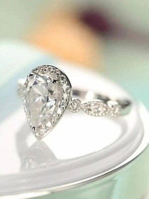 2.50CT Pear-Cut Lab Created Halo Engagement Ring 14K White Gold Plated