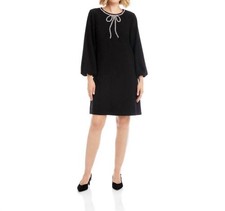 Karen Kane Puff Sleeve Embellished Bow Shift Dress Black