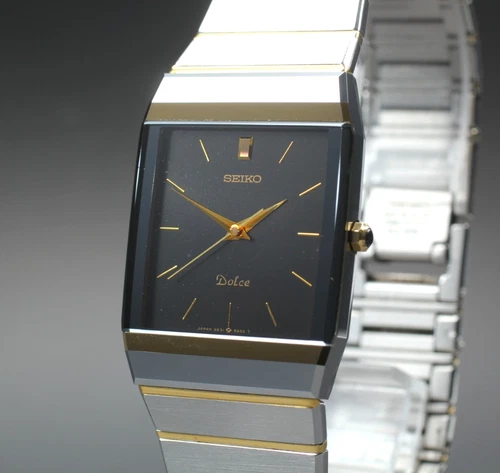 Vintage [NEAR MINT] Seiko Dolce 9531-5060 Black Dial Tank Qz Mens Watch JAPAN