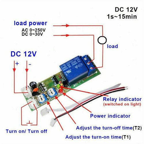 DC 12V Infinite Cycle Delay Time Timer Relay Turn Loop ON OFF Module Hot - Afbeelding 3 van 8