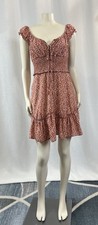Orange Mini Floral Dress Elastic Waist Size Small