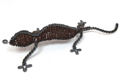  Beaded Wire Lizard Gecko Sculpture Orange Brown Home Decor 9'' Artisan Handmade