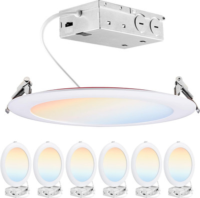6 Pack 8'' Fire Rated LED Recessed Lights - Dimmable Slim Panel, 5CCT Selectable