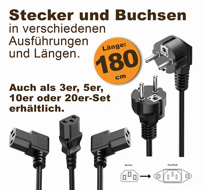 Stromkabel Kaltgerätestecker Netzkabel für Drucker Monitor Computer lang 180 cm