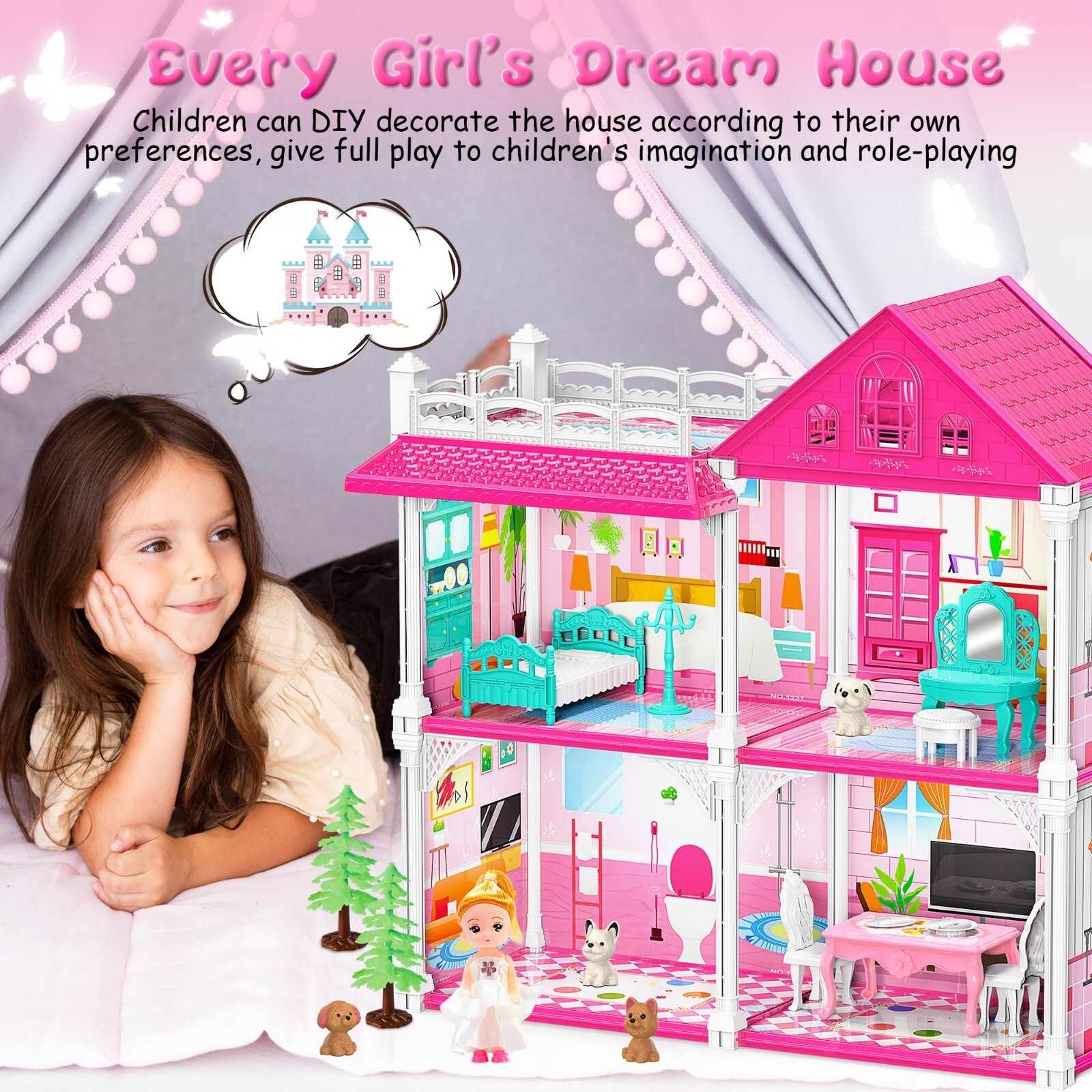 Barbie Dream House Playset 2 Story 4 Rooms 1 Doll Figure & Furniture Toy Gifts eBay