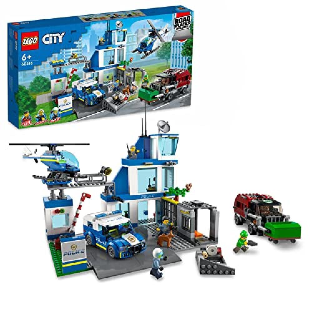 LEGO City Police Stazione di Polizia, Set con Elicottero Giocattolo, Macchina e