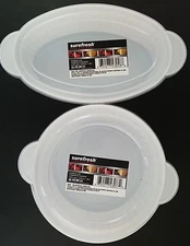 Microwavable Casserole White Plastic Dishes w Lids, 1/Pk, Select Oval or Round