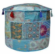  Indian Handmade Bohemian Patchwork Red Ottoman Pouf Cover Seating Foot Stool