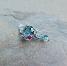 Lab Created Alexandrite Ring, 925 Sterling Silver Ring, Color Change Stone Ring