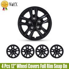 4 Pcs 12 Wheel Covers Full Rim Snap On Car Hub Caps For R12 Tire Steel Black