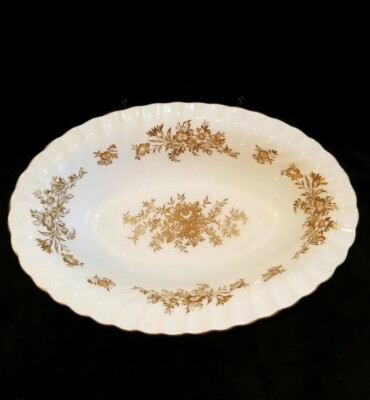 Minton H-5017 Gold Detailed Oval Serving Vegetable Bowl 10'', Excellent