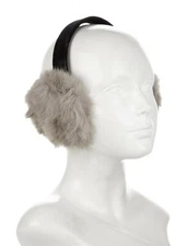 Adrienne Landau Rabbit Fur Trimmed Light Gray Earmuffs Designer Black Headband