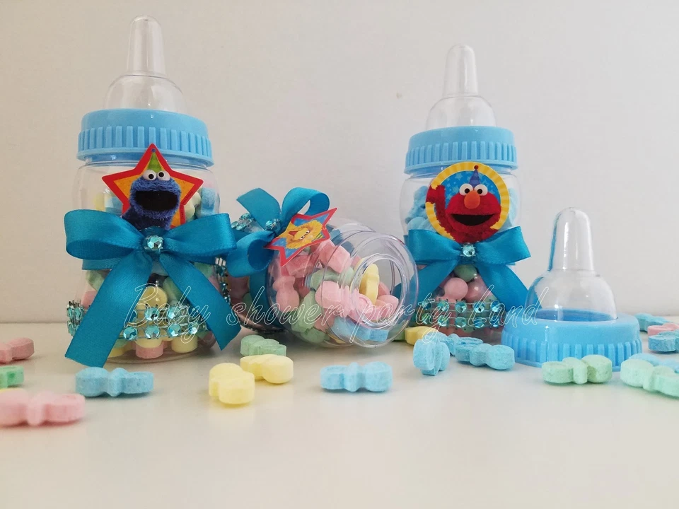 Chá de bebê 12 mamadeiras Elmo Sesame Street Favor prêmios jogos menino decoração azul - Imagem 2 de 4