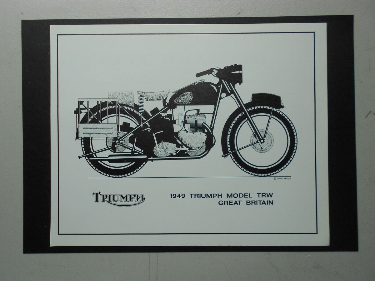 MILITARY VINTAGE/VETERAN MOTORCYCLE PRINT:1949 TRIUMPH MODEL TRW GREAT  BRITAIN