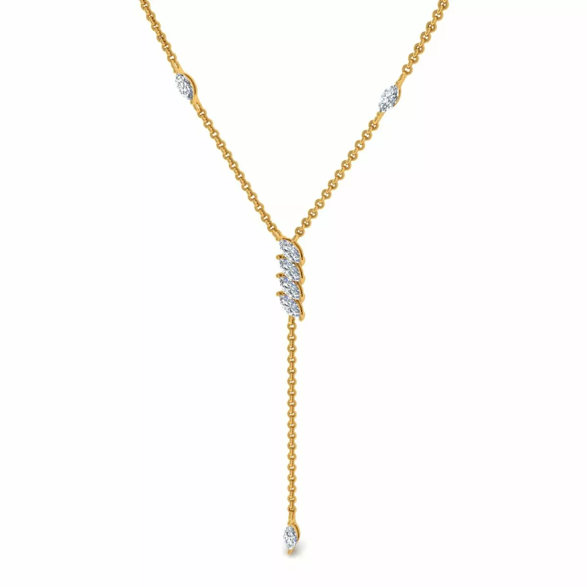 Solid 14k Yellow Gold SI H Diamond Lariat Necklace Gift Handmade