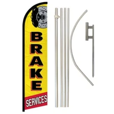 Brake Services Advertising Windless Banner Flag & Flag Pole Kit Ground Spike