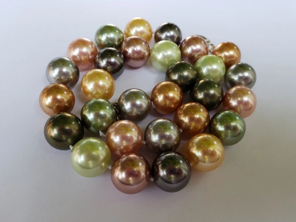 14mm Madreperla Collana 45.7cm Argento Sterling Gancetto a Levetta Multicolore - Immagine 4 di 4