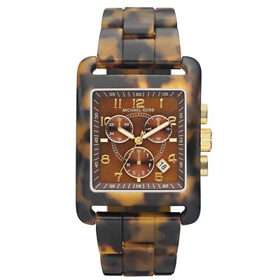 Michael Kors 302630 Women's Leopard Print Square Quartz Link Bracelet  MK5497