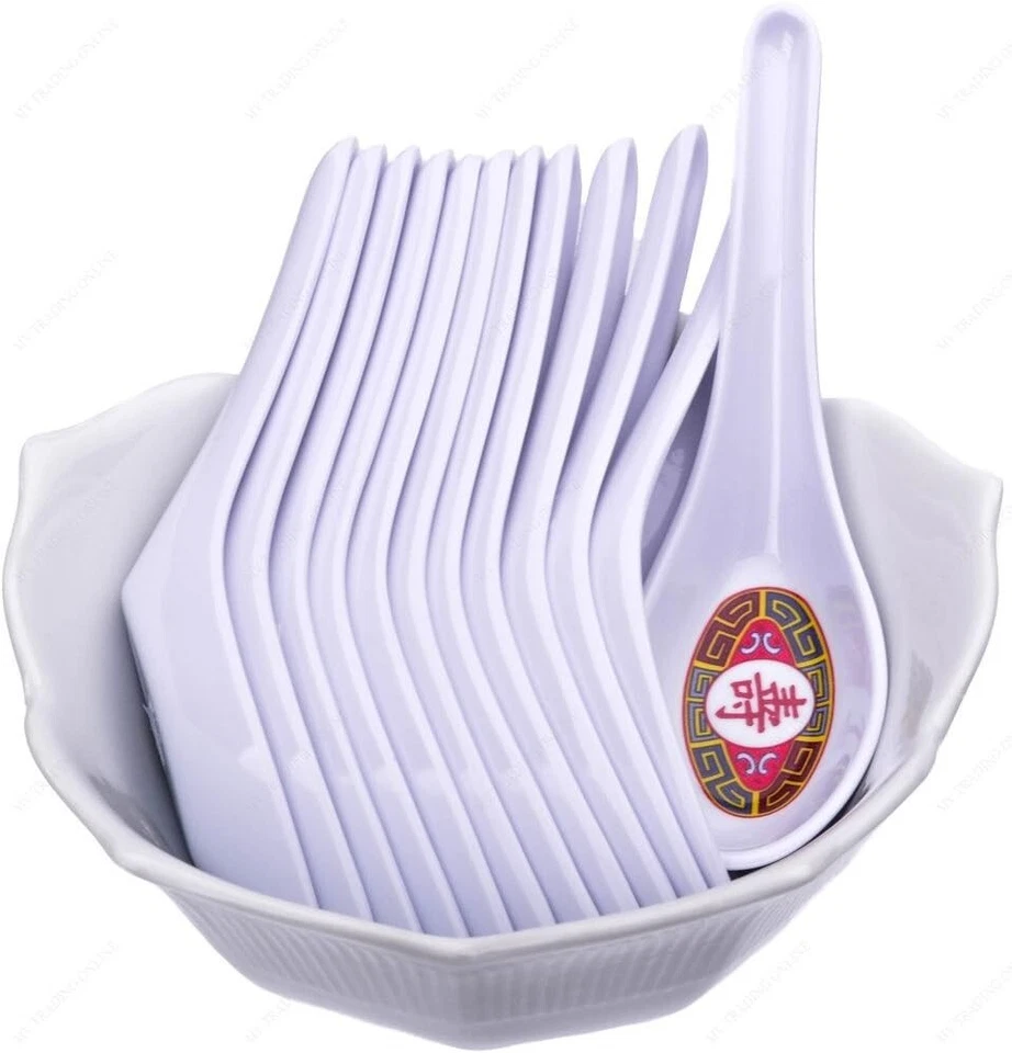 Asian Chinese Melamine Soup Spoon - Red Longevity Lucky Pattern Pack of 60 - Image 2 of 2