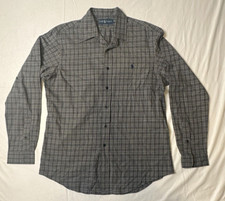 Ralph Lauren Dress Shirt Long Sleeve Classic Gray Check Plaid Custom Fit Sz L