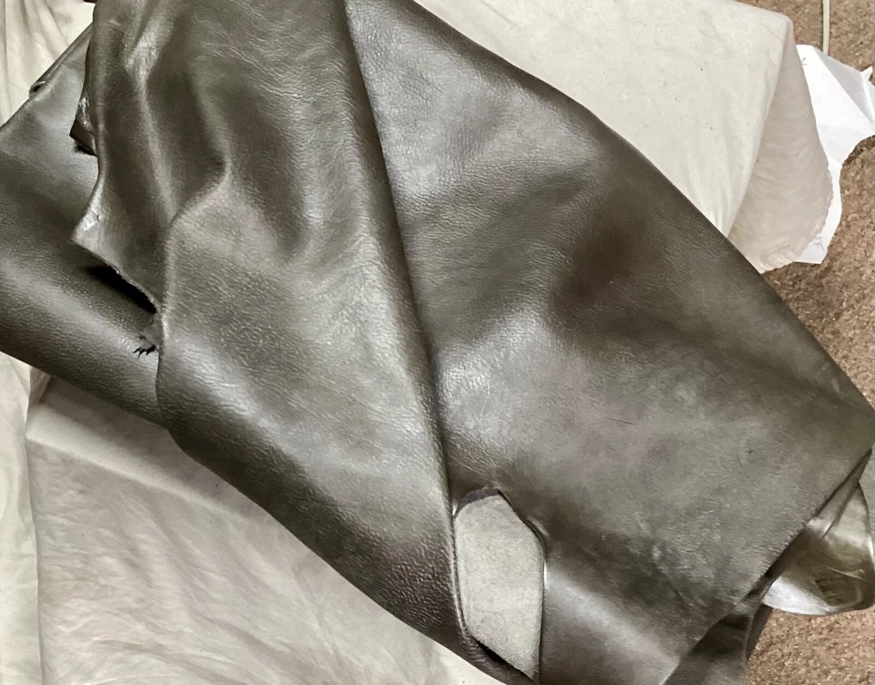 BR632 Leather Cow Hide Cowhide Upholstery Craft Fabric Silver Gray - Image 2 of 4