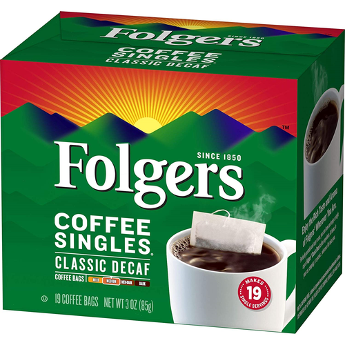 Folgers Classic Medium Roast Decaf Coffee, 19 Count Singles Serve