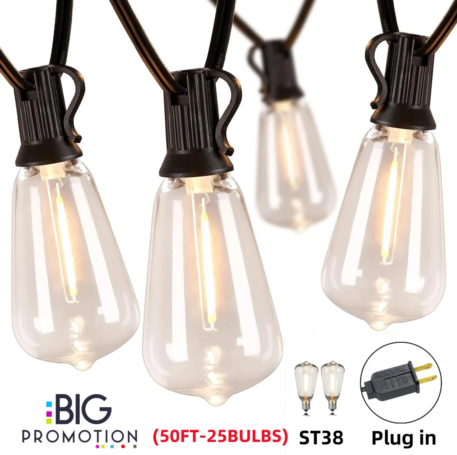 50FT LED ST38 String Lights Wedding Party Home Yard Garden Waterproof Bulbs
Opens in a new window or