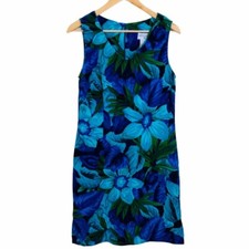 Vtg 90s Kathy Ireland Sheath Dress Sz 10 Blue Bold Floral Sleeveless Cottagecore