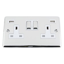 13 Amp Double Wall Socket 2 Gang in Polished Chrome Classic Style