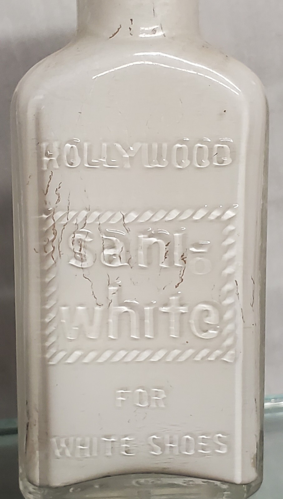 Vtg 1940's Hollywood Sani-White Shoe Polish Glass Bottle & Metal Cap