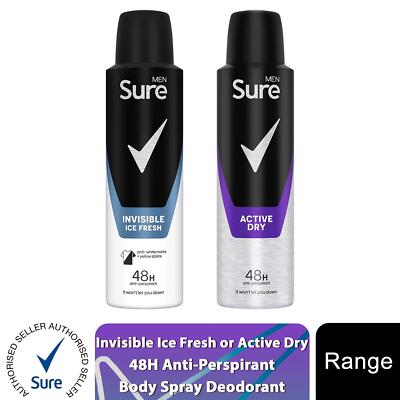 Sure Alcohol Free Men Motion Sense Body Spray Deodorant, 150/250ml 3,6 or  12pk