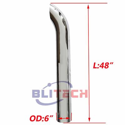 6''OD x 48''Length Chrome Curved Stack Pipe 48'' inch Exhaust Pipe Tube Tailpipe