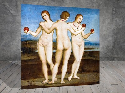 Raffael Drei Gnaden AKT NACKTER HINTERN GERAHMT LEINWAND GEMÄLDE KUNSTDRUCK WAND 512