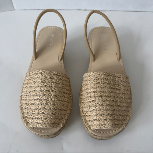 Sandalia de cuña Kenneth Cole REACTION para mujer tejido de vidrio fino beige talla 6,5 - Imagen 2 de 8