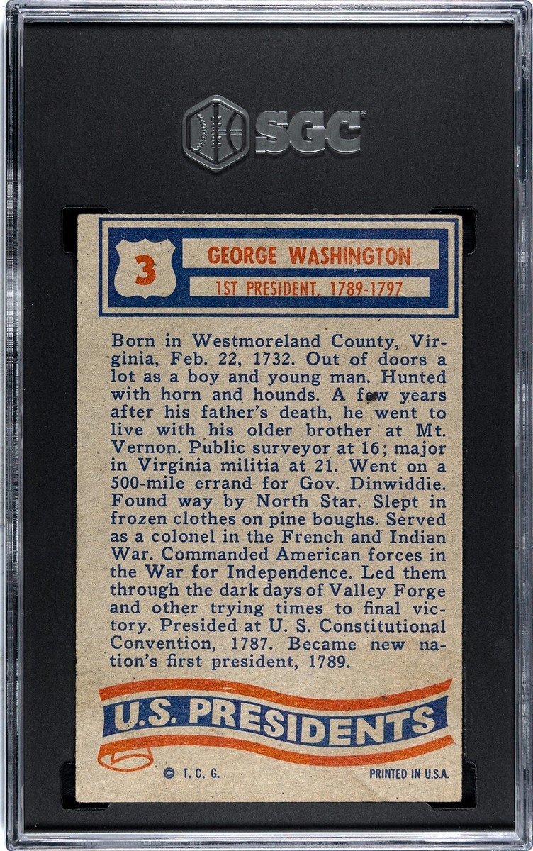 1956 Topps GEORGE WASHINGTON US Presidents #3 SGC 4 VG/EX Condition | eBay 1956 Topps GEORGE WASHINGTON US Presidents #3 SGC 4 VG/EX Condition | eBay
