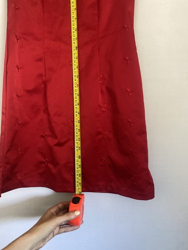 Vintage 90s Y2K All That Jazz Red Satin Dress Sz 7/8 Square Neck Cocktail - Picture 8 of 9
