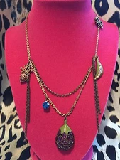 Betsey Johnson Vintage Pea Pod Egg Plant Radish Vegetable Garden Necklace