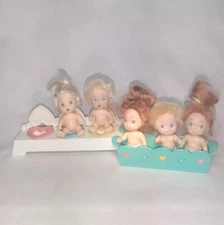 5 Quints- 2 1/2" Baby Dolls and Accessories Articulated Blonde/Red Blue/Grn Eyes