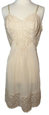 Vintage Vanity Fair Nylon Full Slip Size 36 Lingerie USA Beige Lace 70's
