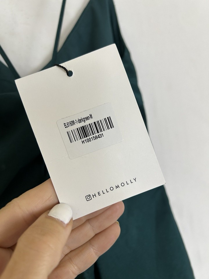 Hello Molly Green Slip Dress High Slit Crashing Prom Medium Midi Tie