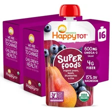 Happy Tot SuperFoods Organic Toddler Pouches 16 Count Snacks with Chia Omega 3