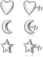 3 Pairs 925 Sterling Silver Stud Earrings Set Earrings for Women