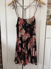 Urban Outfitters M Black Pink Floral Mesh Lined Boho Strappy Mini Sundress 