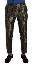 Dolce & Gabbana Silver Gold Jacquard Men Trouser Dress Men's Pants Authentic